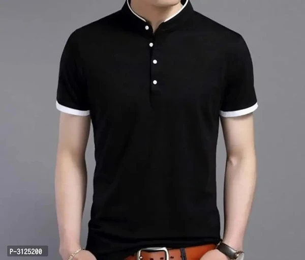 Men's Trendy Solid Cotton Mandarin Tees - Black, M