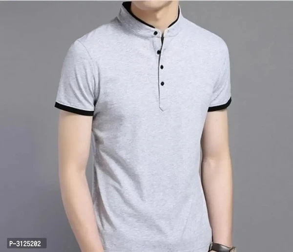 Men's Trendy Solid Cotton Mandarin Tees - Gray, L