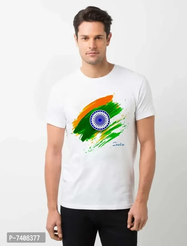 Stunning White Polyester Printed India Tees For Men - White, M