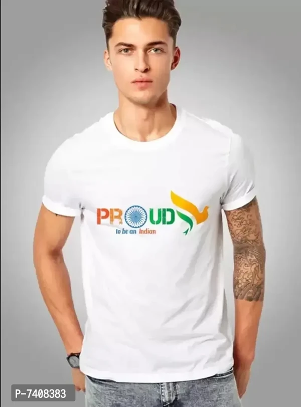 Stunning White Polyester Printed Proud To Be Indian Tees For Men - White, M