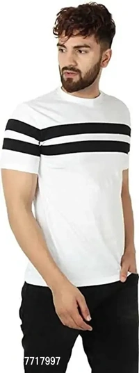 Mens Dry Fit Color Blocked and White T-Shirts with Stripe Combo - Pack of 2 (White-Multicolor) - M