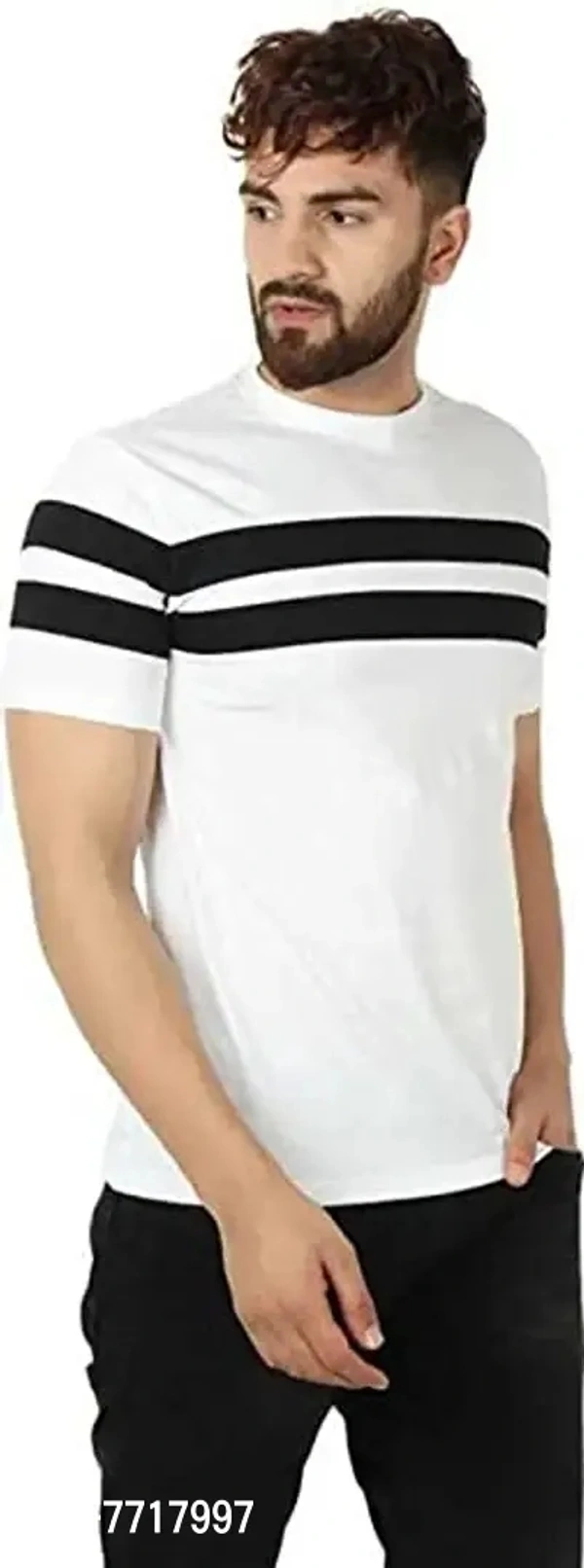 Mens Dry Fit Color Blocked and White T-Shirts with Stripe Combo - Pack of 2 (White-Multicolor) - M