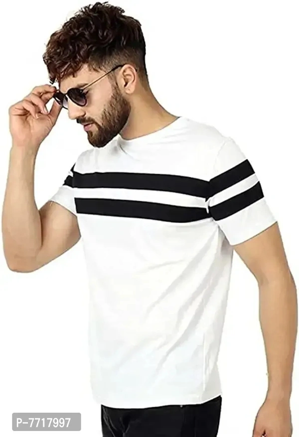 Mens Dry Fit Color Blocked and White T-Shirts with Stripe Combo - Pack of 2 (White-Multicolor) - M