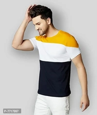 Mens Dry Fit Color Blocked and White T-Shirts with Stripe Combo - Pack of 2 (White-Multicolor) - XL
