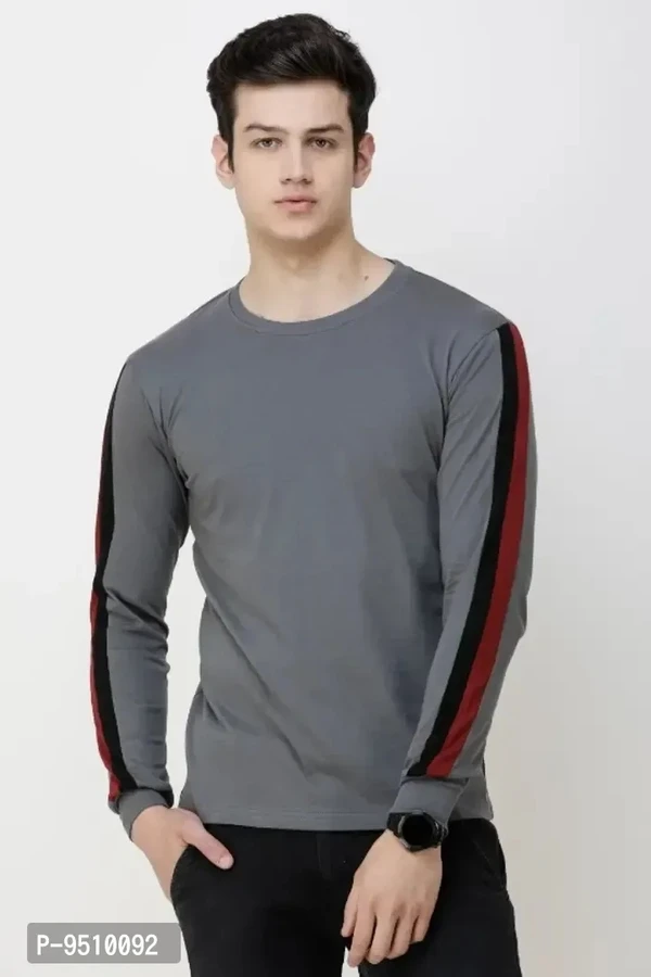 Solid Men Round Neck Grey T-Shirt - Gray, S