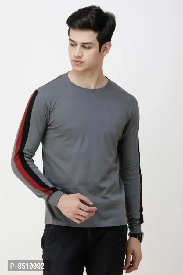 Solid Men Round Neck Grey T-Shirt - Gray, M