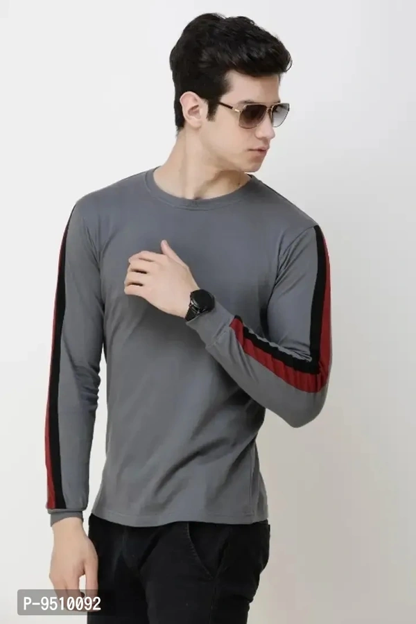 Solid Men Round Neck Grey T-Shirt - Gray, M