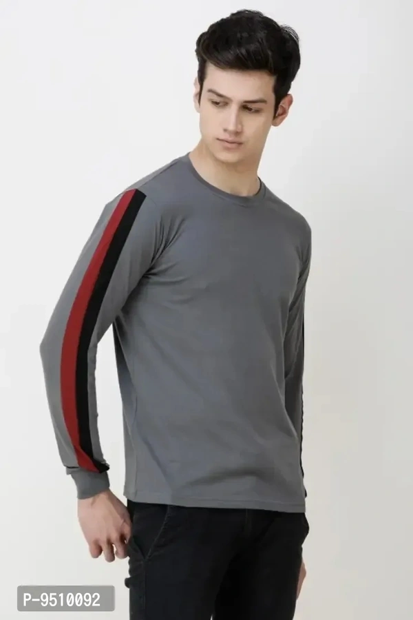 Solid Men Round Neck Grey T-Shirt - Gray, M