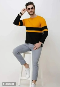 Stylish Round Neck Cotton Full Sleeve T-shirt For Men - Web Orange, M