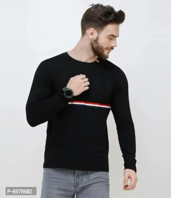 Stylish Round Neck Cotton Full Sleeve T-shirt For Men - M, Black