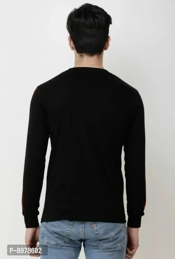 Stylish Round Neck Cotton Full Sleeve T-shirt For Men - M, Black