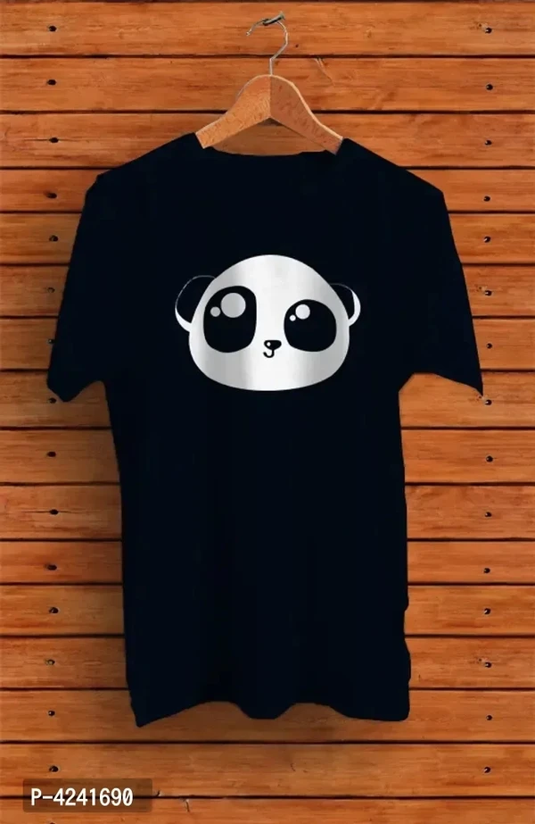 Trendy Panda Printed Cotton Navy Blue Round Neck T-shirt For Men - Navy Blue, M