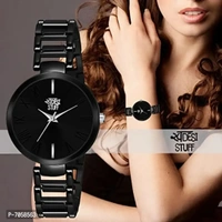 Swadesi Stuff Luxury Analogue Women's Watch (Black Dial Black Colored Strap)