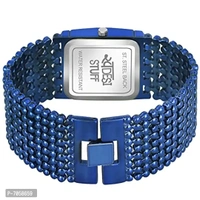 Swadesi Stuff Blue Rectangle Dial Latest Stylish Elegant Jewel Diamond Studded Metal Strap Bracelet Analog Watch - for Women