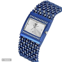Swadesi Stuff Blue Rectangle Dial Latest Stylish Elegant Jewel Diamond Studded Metal Strap Bracelet Analog Watch - for Women