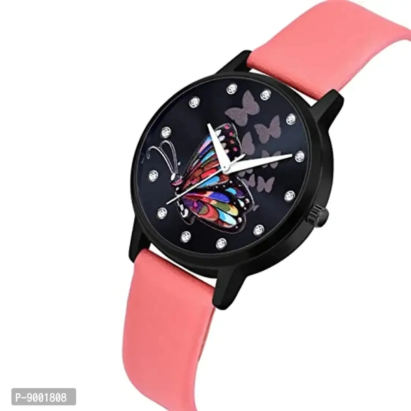 PAPIO Analogue Women's Watch and Girl's Watch (Black Dial Peach Color Leather Belt)