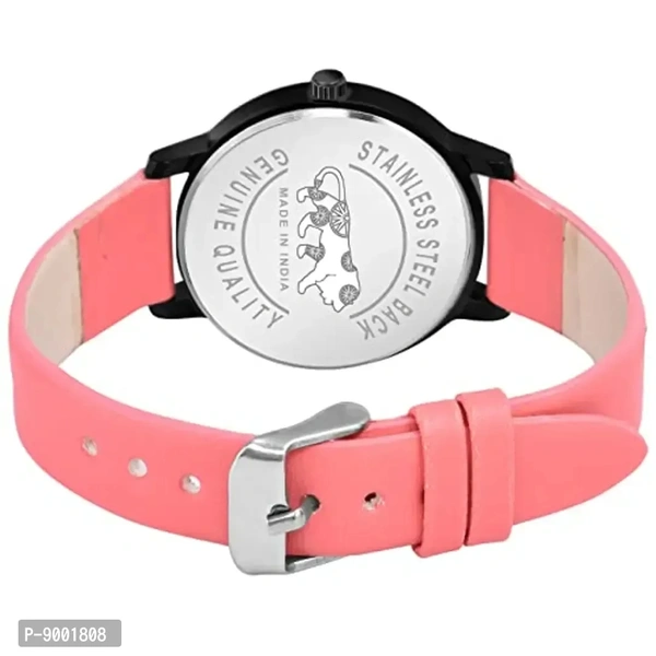 PAPIO Analogue Women's Watch and Girl's Watch (Black Dial Peach Color Leather Belt)