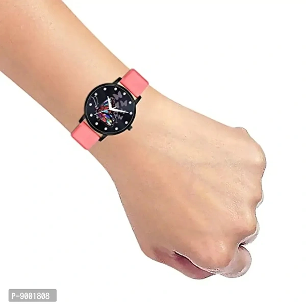 PAPIO Analogue Women's Watch and Girl's Watch (Black Dial Peach Color Leather Belt)
