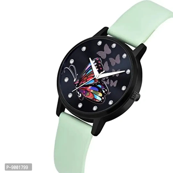 PAPIO Analogue Women's Watch and Girl's Watch (Black Dial Green Color Leather Belt)