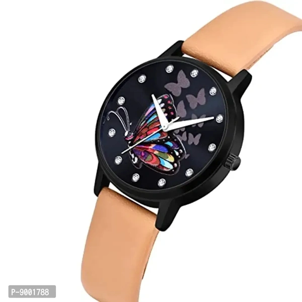 PAPIO Analogue Women's Watch and Girl's Watch (Black Dial Brown Color Leather Belt)