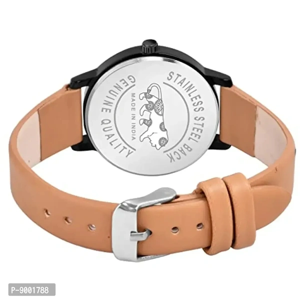 PAPIO Analogue Women's Watch and Girl's Watch (Black Dial Brown Color Leather Belt)