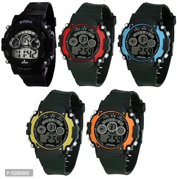 MVS 7 Lights Digital Sports Watches (BKRESKYLOR-Set Of 5 Pcs)