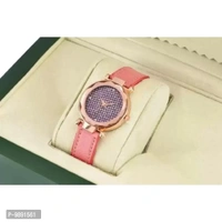 Stylish Designer Silver Dial Orange Lather Strap Watch For Girls