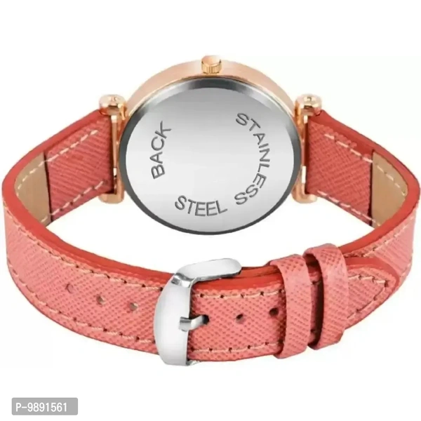 Stylish Designer Silver Dial Orange Lather Strap Watch For Girls