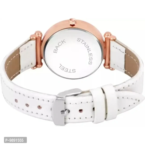 Stylish White Moon Dial Leather Strap Watch For Girl