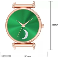Stylish Green Moon Dial Leather Strap Watch For Girls