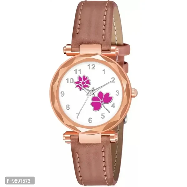 Stylish &nbsp;Flower Designer Leather Strap Watch for Girls