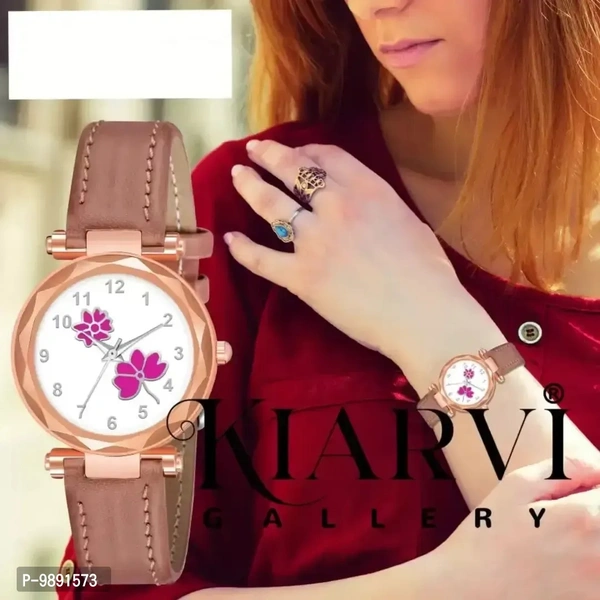 Stylish &nbsp;Flower Designer Leather Strap Watch for Girls