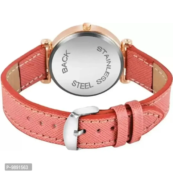 Stylish Designer Queen Dial Orange Lather Strap Watch For Girls