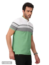 Stylish Cotton Straight Collar Chinese Collar Neck Color Block T-Shirt For Men - XL