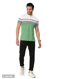 Stylish Cotton Straight Collar Chinese Collar Neck Color Block T-Shirt For Men - XL