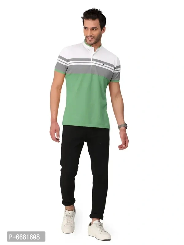 Stylish Cotton Straight Collar Chinese Collar Neck Color Block T-Shirt For Men - XL