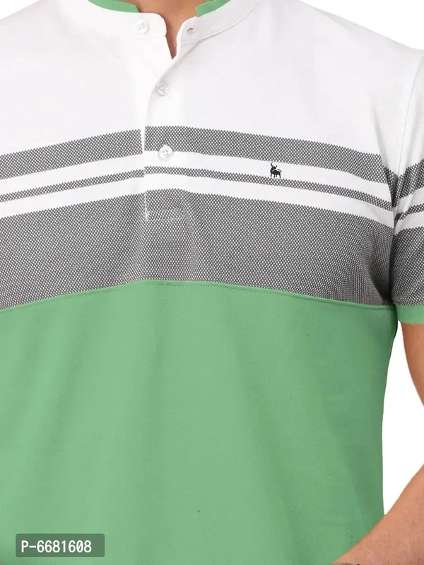 Stylish Cotton Straight Collar Chinese Collar Neck Color Block T-Shirt For Men - XL