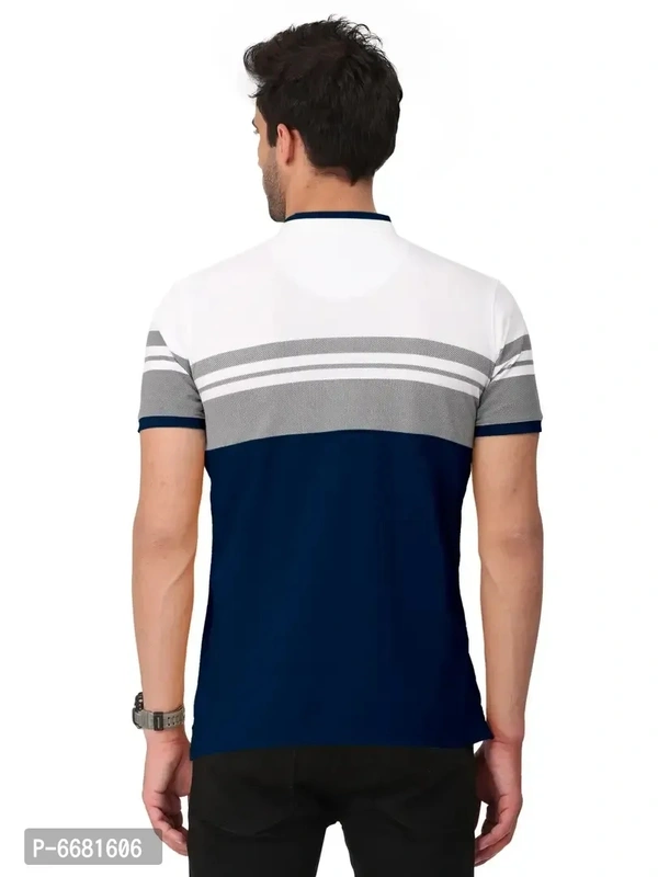 Stylish Cotton Straight Collar Chinese Collar Neck Color Block T-Shirt For Men - 2XL