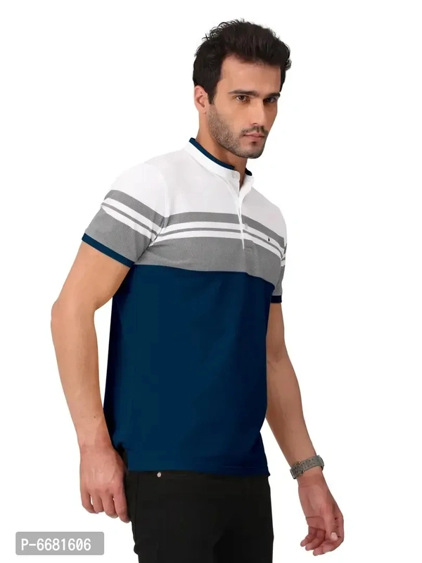 Stylish Cotton Straight Collar Chinese Collar Neck Color Block T-Shirt For Men - 2XL