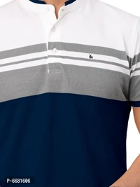 Stylish Cotton Straight Collar Chinese Collar Neck Color Block T-Shirt For Men - 2XL