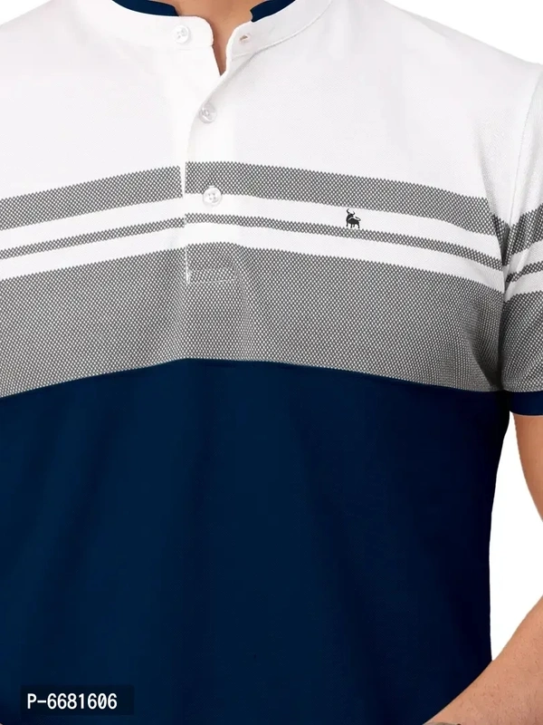 Stylish Cotton Straight Collar Chinese Collar Neck Color Block T-Shirt For Men - 2XL