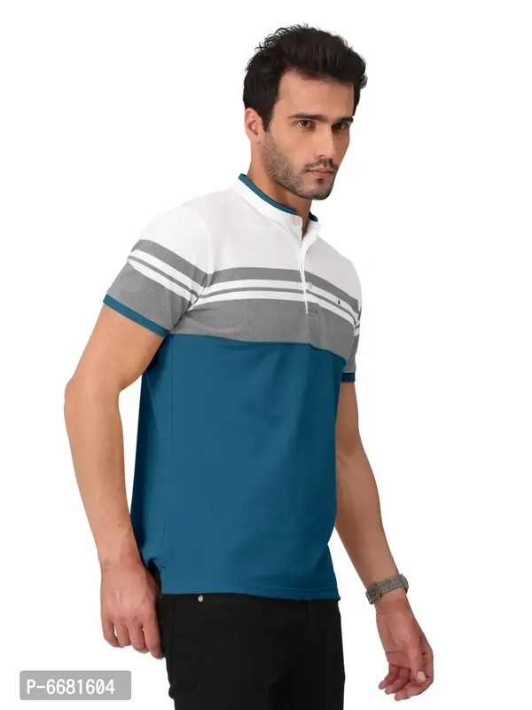 Stylish Cotton Straight Collar Chinese Collar Neck Color Block T-Shirt For Men - 4XL