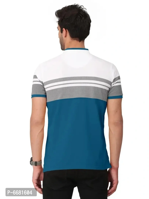 Stylish Cotton Straight Collar Chinese Collar Neck Color Block T-Shirt For Men - 4XL