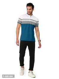 Stylish Cotton Straight Collar Chinese Collar Neck Color Block T-Shirt For Men - 4XL