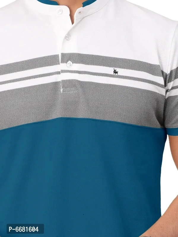 Stylish Cotton Straight Collar Chinese Collar Neck Color Block T-Shirt For Men - 4XL