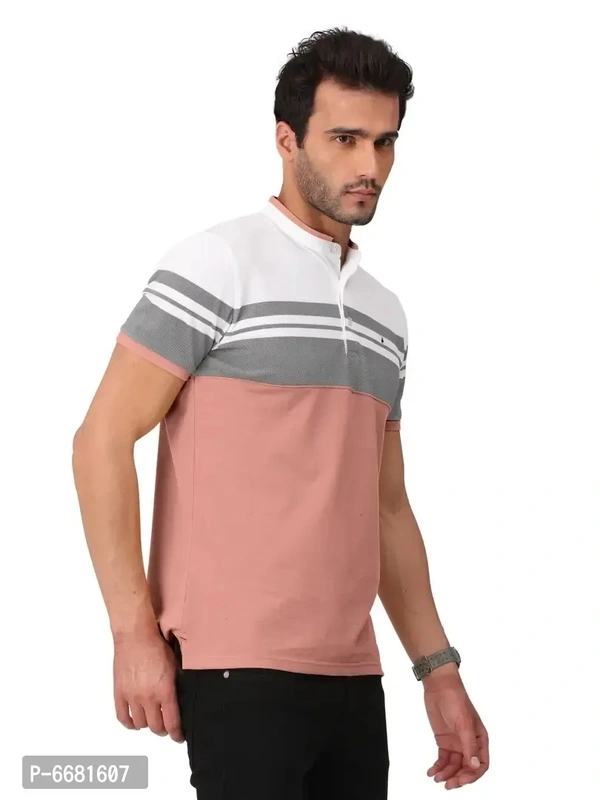 Stylish Cotton Straight Collar Chinese Collar Neck Color Block T-Shirt For Men - S