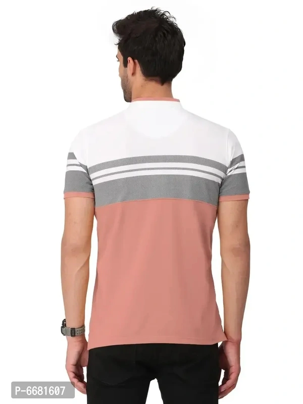 Stylish Cotton Straight Collar Chinese Collar Neck Color Block T-Shirt For Men - S