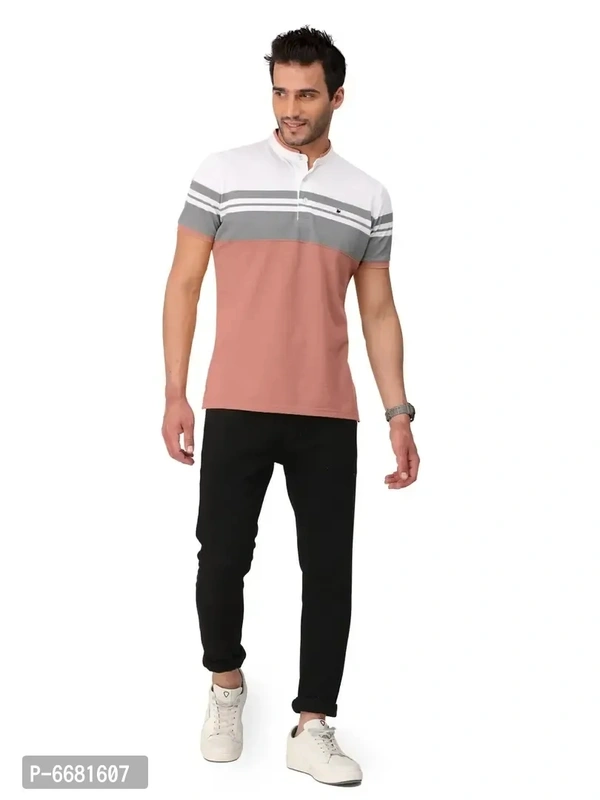 Stylish Cotton Straight Collar Chinese Collar Neck Color Block T-Shirt For Men - S