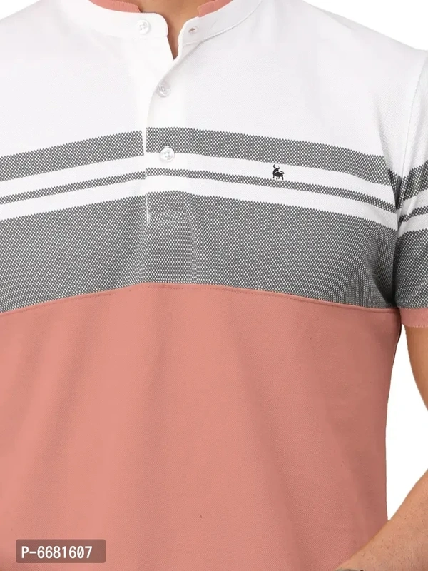 Stylish Cotton Straight Collar Chinese Collar Neck Color Block T-Shirt For Men - S