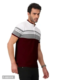 Stylish Cotton Straight Collar Chinese Collar Neck Color Block T-Shirt For Men - M